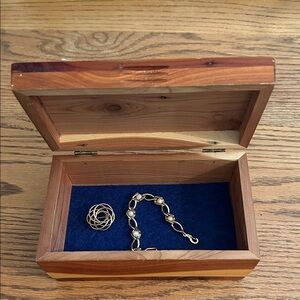 Wooden Jewelry Box with Bracelet & Pin